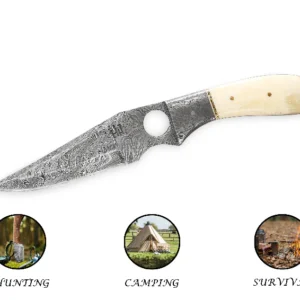 Handmade Damascus Steel Hunting Knife Camping Knife Full Tanfg with Leather Sheath