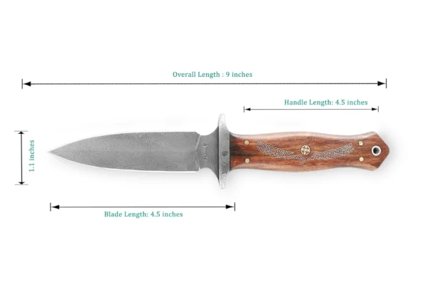 9 Inches Double Edge Damascus Hunting Knife - Image 2