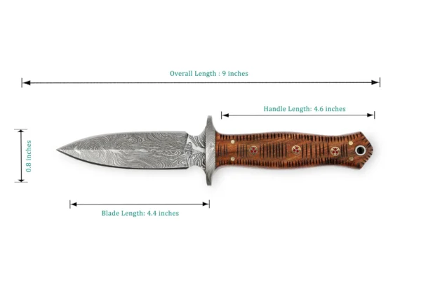 Fixed Blade Double Edge Hunting Knife with Leather Sheath - Image 2
