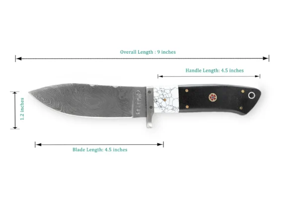 9 Inches Damascus Steel Hunting Knife With Leather Sheath - Image 2