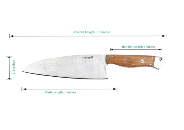 13 Inches Damascus Steel Chef Knife - Full Tang Damascus Knife - Image 2
