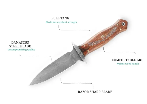 9 Inches Double Edge Damascus Hunting Knife - Image 3