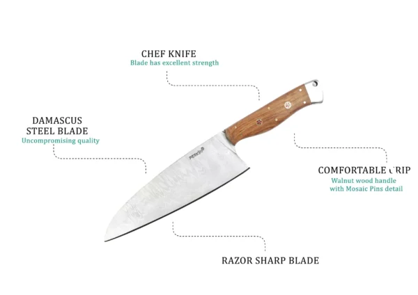 13 Inches Damascus Steel Chef Knife - Full Tang Damascus Knife - Image 3