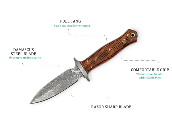 Fixed Blade Double Edge Hunting Knife with Leather Sheath - Image 3