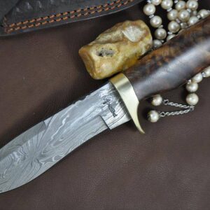 Custom Handmade Damascus Hunting Bowie Knife With Sheath