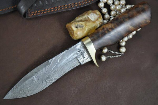 Custom Handmade Damascus Hunting Bowie Knife With Sheath