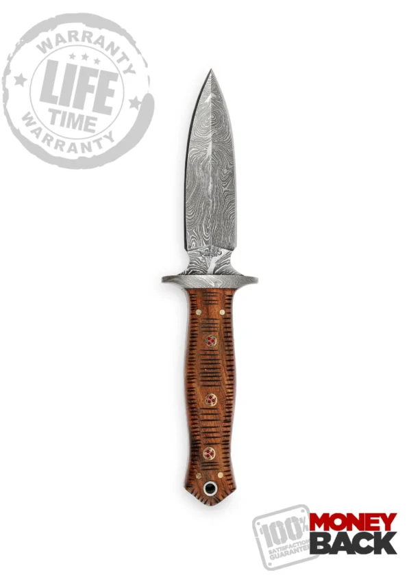Fixed Blade Double Edge Hunting Knife with Leather Sheath - Image 4