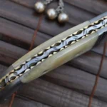 Damascus Folding Knife with Camel Bone & Damascus Handle - Image 3