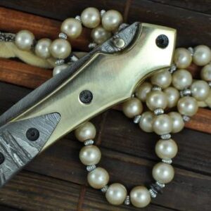 Custom Handmade Damascus Pocket Knife Damascus & Brass Handle