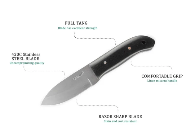 Perkin PN101 Fixed Blade Hunting Knife with Leather Sheath - Image 5
