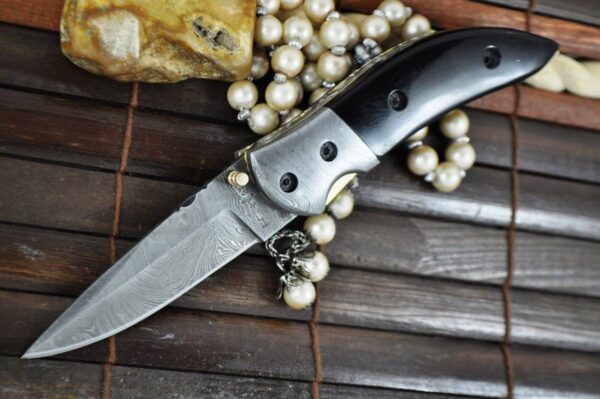 Handmade Damascus Folding Knife - Pocket Knife with Liner Lock - Image 5