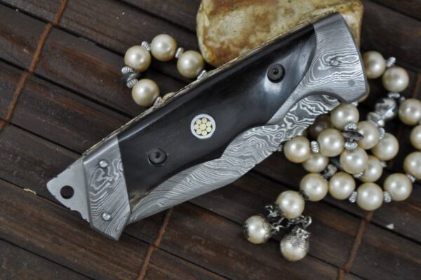 Custom made All Damascus Pocket Knife with Horn handle - By Koobi