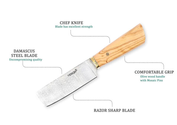 Damascus Chef Knife with Pear wood & Mosaic Pin Handle - Image 2