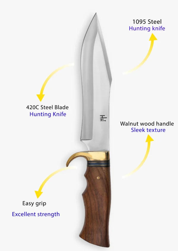 Hunting Knife with Sheath, 34.29 cm 420C Steel Bushcraft Knife, Fixed Blade Knife Bowie Knife with Leather Sheath - Image 3