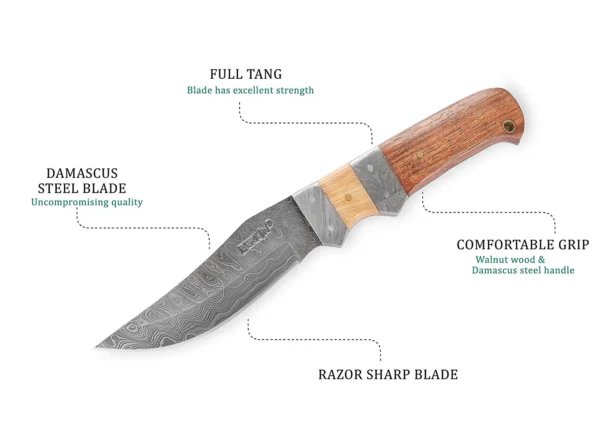Perkin HK899 Damascus Steel Hunting Knife with Sheath - Image 6