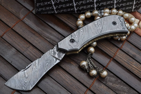 Custom made All Damascus Pocket Knife Damascus handle - By Koobi - For C amping and Bushcraft