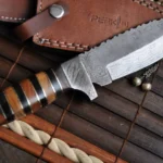 Handmade damascus steel fixed blade hunting knife with leather sheath - Image 2