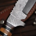 Handmade damascus steel fixed blade hunting knife with leather sheath - Image 3