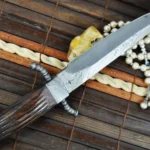 Hunting knife fixed blade knife damascus steel and leather sheath - Image 2