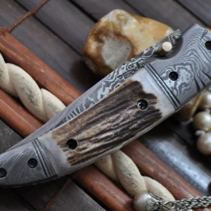 Damascus Folding Pocket Knife With Linear Lock