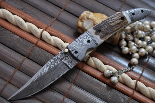 Damascus Folding Pocket Knife With Linear Lock - Image 2