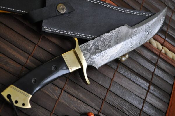 Damascus steel hunting fixed blade bowie knife with sheath - Image 2