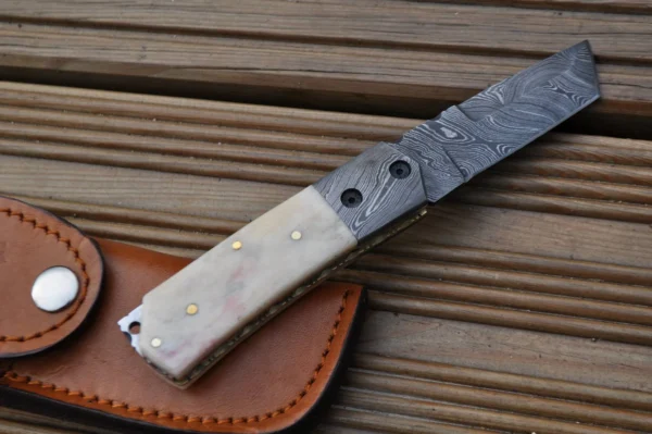 Damascus Steel Folding Knife - Pocket knife-Tanto blade - Image 2