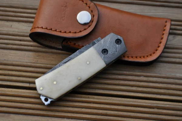 Damascus Steel Folding Knife - Pocket knife-Tanto blade - Image 5