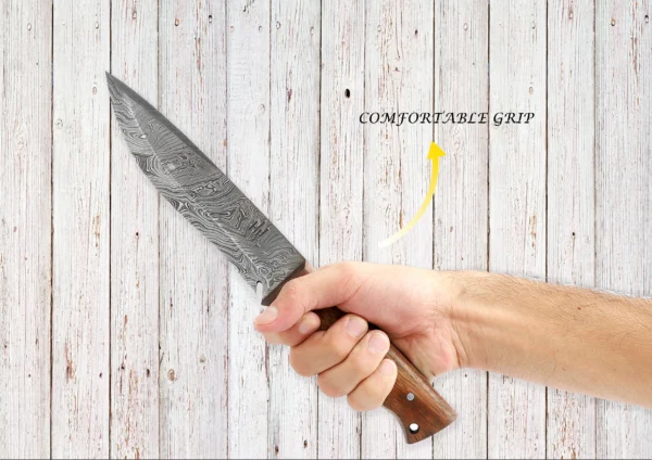 Damascus Steel Survival Knife, Damascus Steel Hunting Knife with Leather Sheath - Image 4