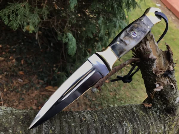Hunting knife fixed blade with leather sheath Ram's horn handle double edge blade - Image 2