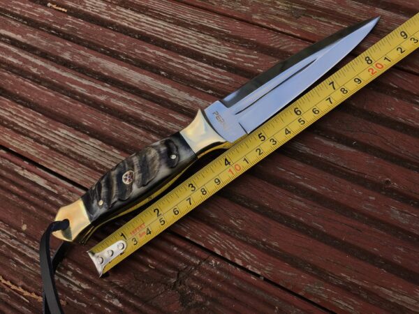 Hunting knife fixed blade with leather sheath Ram's horn handle double edge blade - Image 5