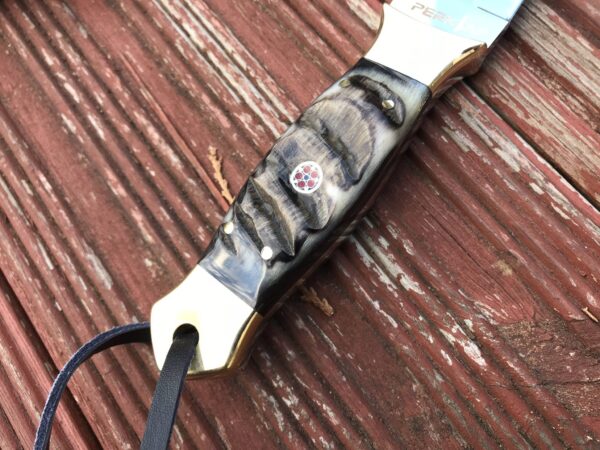 Hunting knife fixed blade with leather sheath Ram's horn handle double edge blade - Image 8