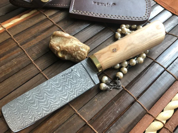 Damascus Chef Knife with Pear wood & Mosaic Pin Handle - Image 6
