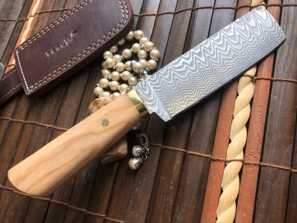 Damascus Chef Knife with Pear wood & Mosaic Pin Handle - Image 8