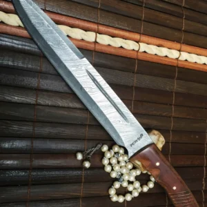 Handmade Damascus Hunting Knife with Leather Sheath
