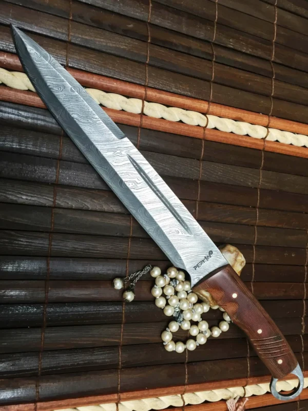 Handmade Damascus Hunting Knife with Leather Sheath