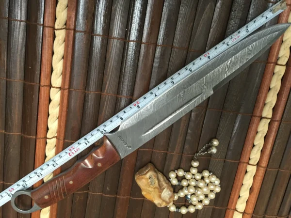 Handmade Damascus Hunting Knife with Leather Sheath - Image 6