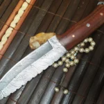 Handmade Damascus Hunting Knife with Leather Sheath - Image 2