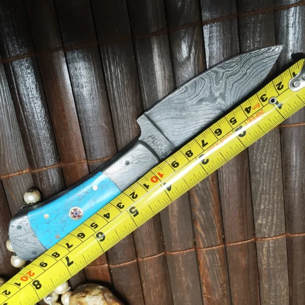 Handmade Damascus Steel Hunting Knife Turquoise & Mosaic Pins Handle - Image 8