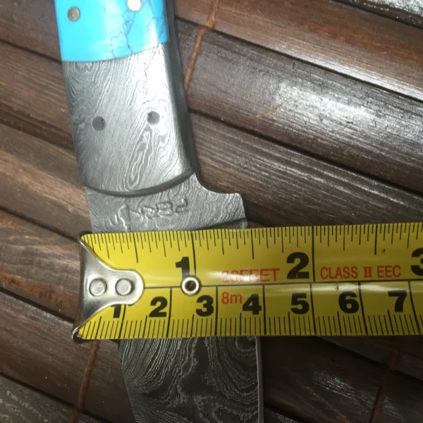 Handmade Damascus Steel Hunting Knife Turquoise & Mosaic Pins Handle - Image 9