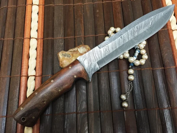 Custom Handmade Damascus Hunting Knife - Beautiful Bowie Knife - Image 4