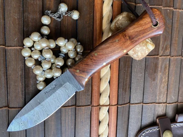 Damascus Knife Handmade Hunting Knife with Sheath 7.8 inches Fixed Blade Knife - 59
