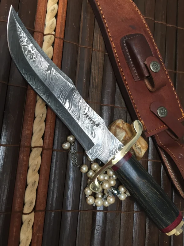 Fixed Blade Hunting Knife With Sheath Damascus Steel Bowie Knife
