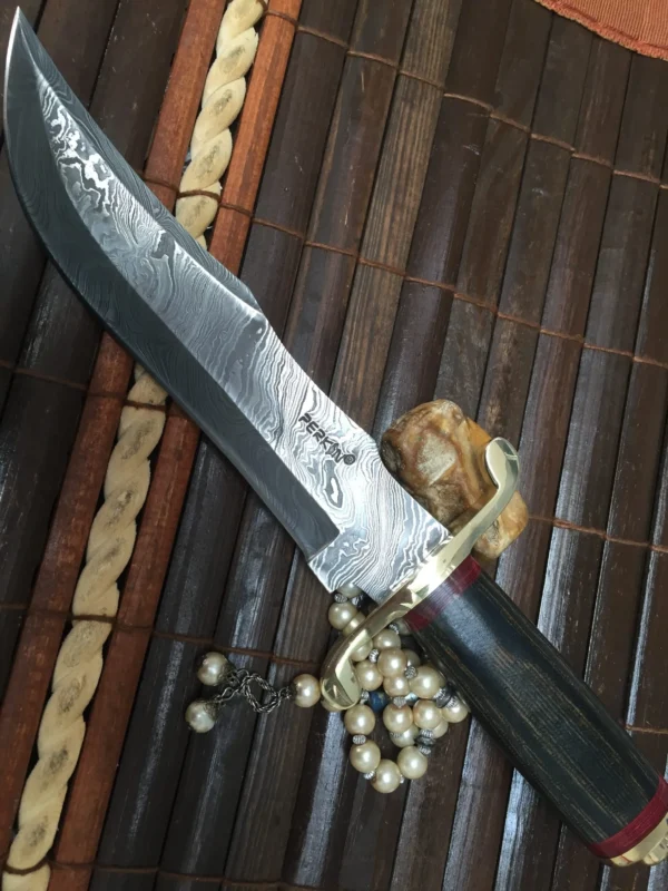 Fixed Blade Hunting Knife With Sheath Damascus Steel Bowie Knife - Image 5