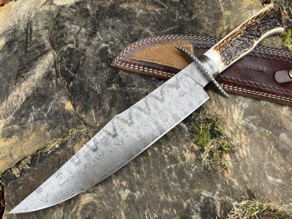 Fixed Blade Hunting Knife Bowie Knife Handmade Stag Antler Handle Unique Pattern One Kind of Handcrafted Hunting Knife - Image 3