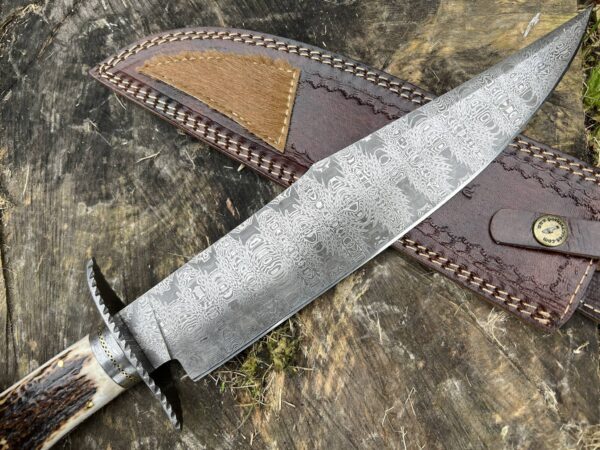 Fixed Blade Hunting Knife Bowie Knife Handmade Stag Antler Handle Unique Pattern One Kind of Handcrafted Hunting Knife - Image 4