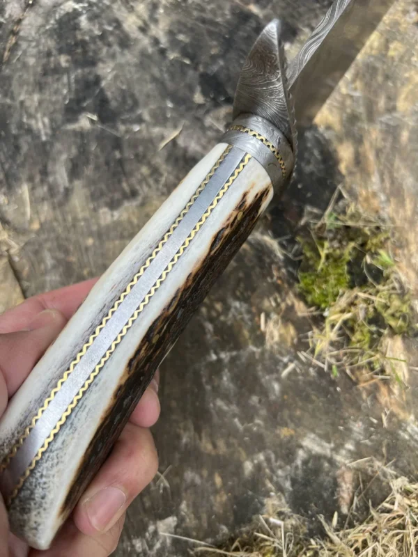 Fixed Blade Hunting Knife Bowie Knife Handmade Stag Antler Handle Unique Pattern One Kind of Handcrafted Hunting Knife - Image 7