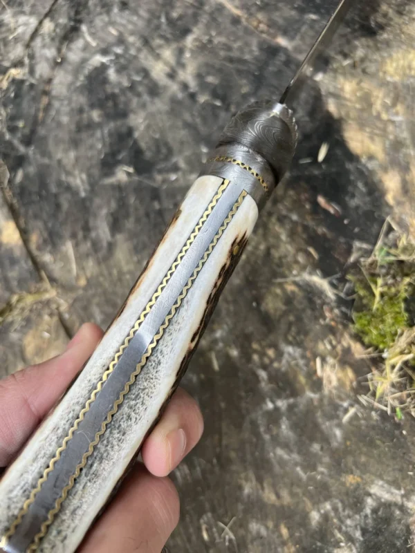 Fixed Blade Hunting Knife Bowie Knife Handmade Stag Antler Handle Unique Pattern One Kind of Handcrafted Hunting Knife - Image 8