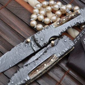 Damascus Steel Knife with Liner Lock Mechanism