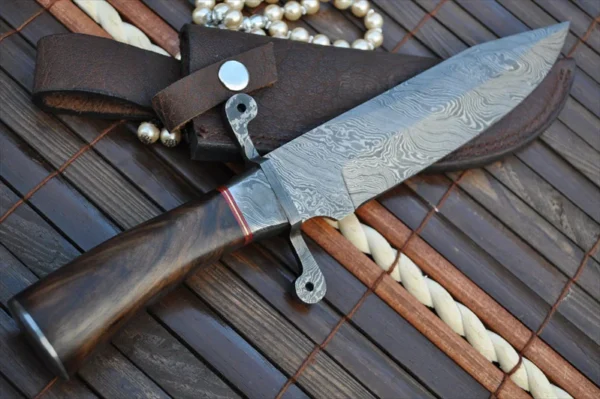 Beautiful Damascus Hunting/Bowie with Burl Wood Handle - Image 2